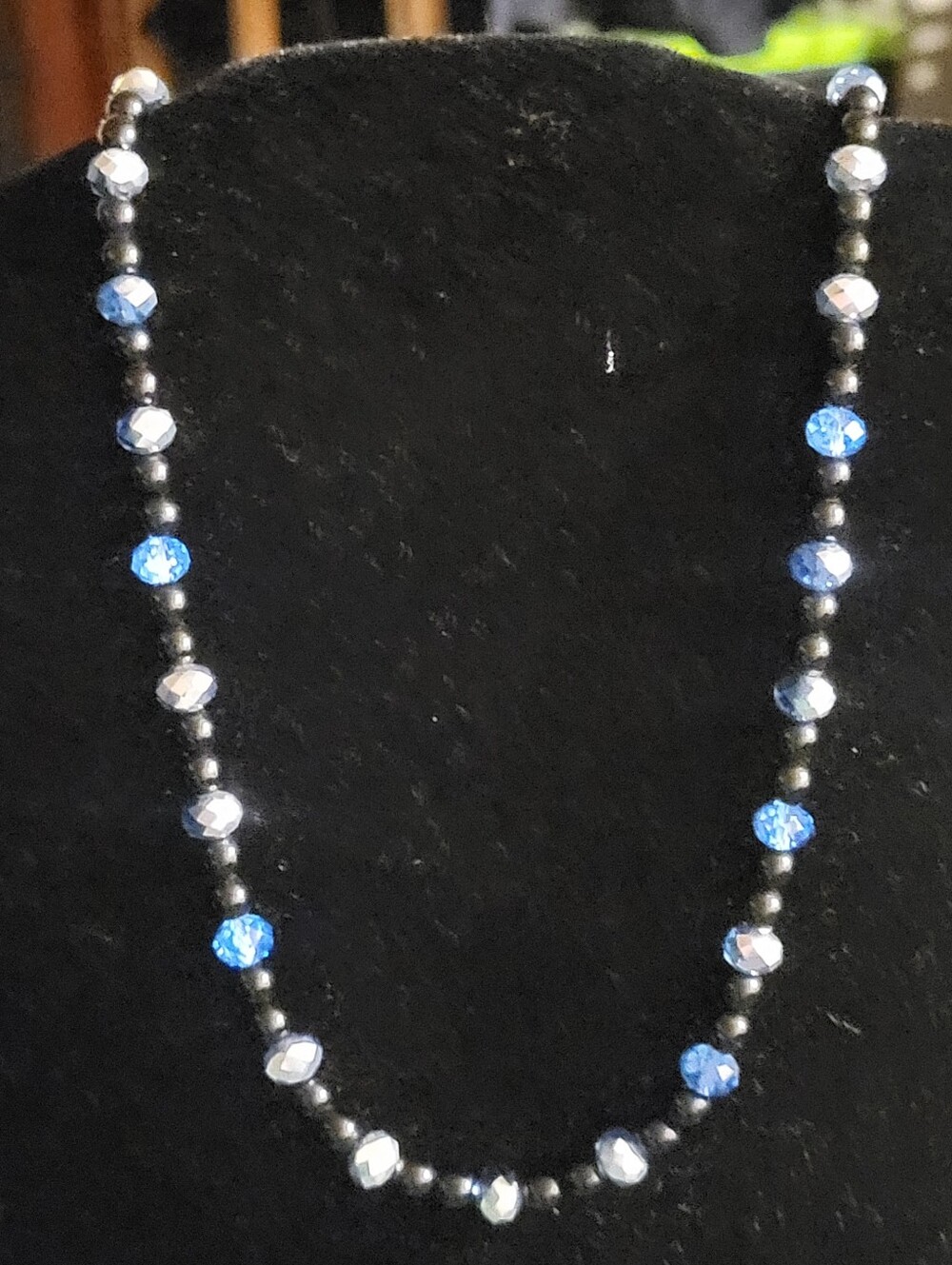 Handcrafted Sapphire Blue Crystal Rondelle Statement Necklace